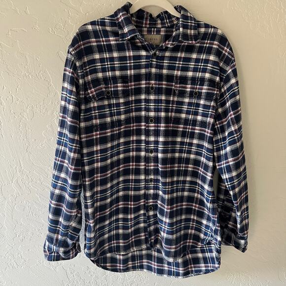 JACHS | Men's Blue Flannel Plaid 100% Cotton Shirt Button Up Size Large Classic - Picture 1 of 8